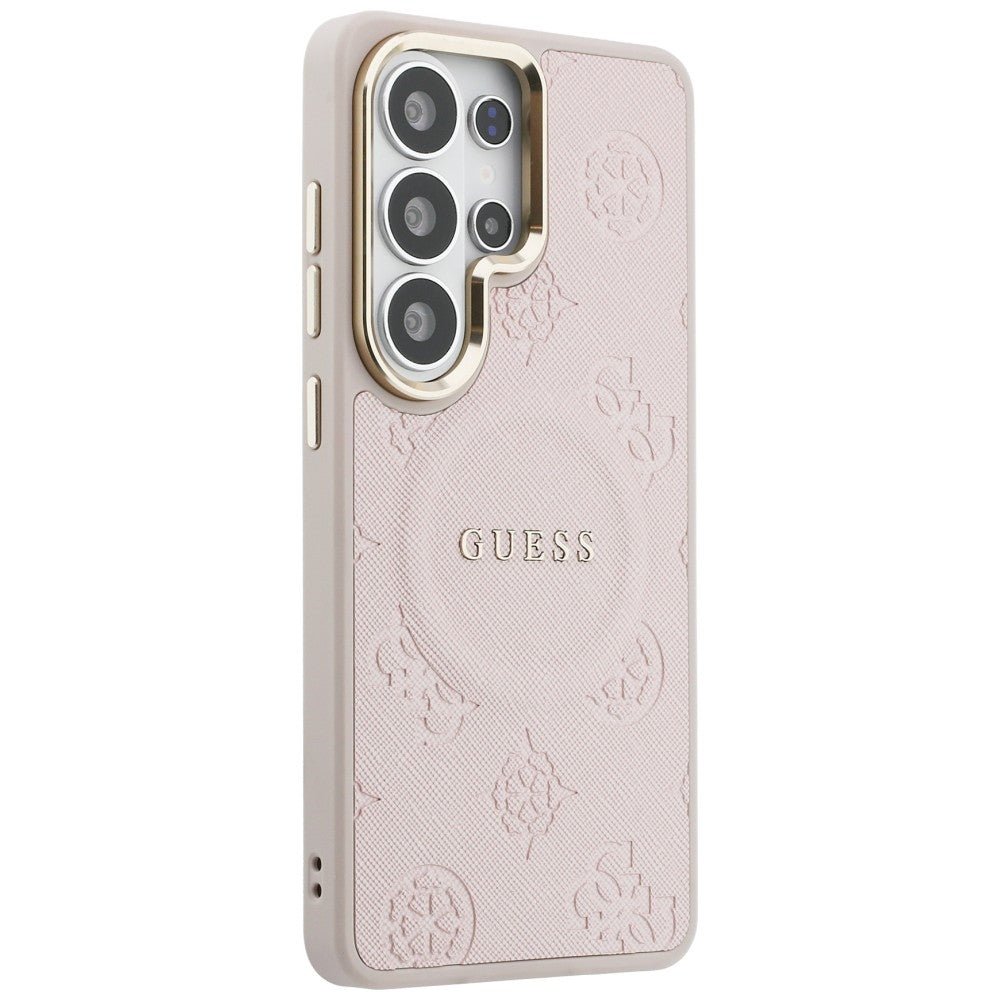 Guess Samsung Galaxy S26 Ultra - Σκληρή Θήκη με Επένδυση Οικολογικού Δέρματος - Saffiano Peony Embossed Ring MagSafe - Pink