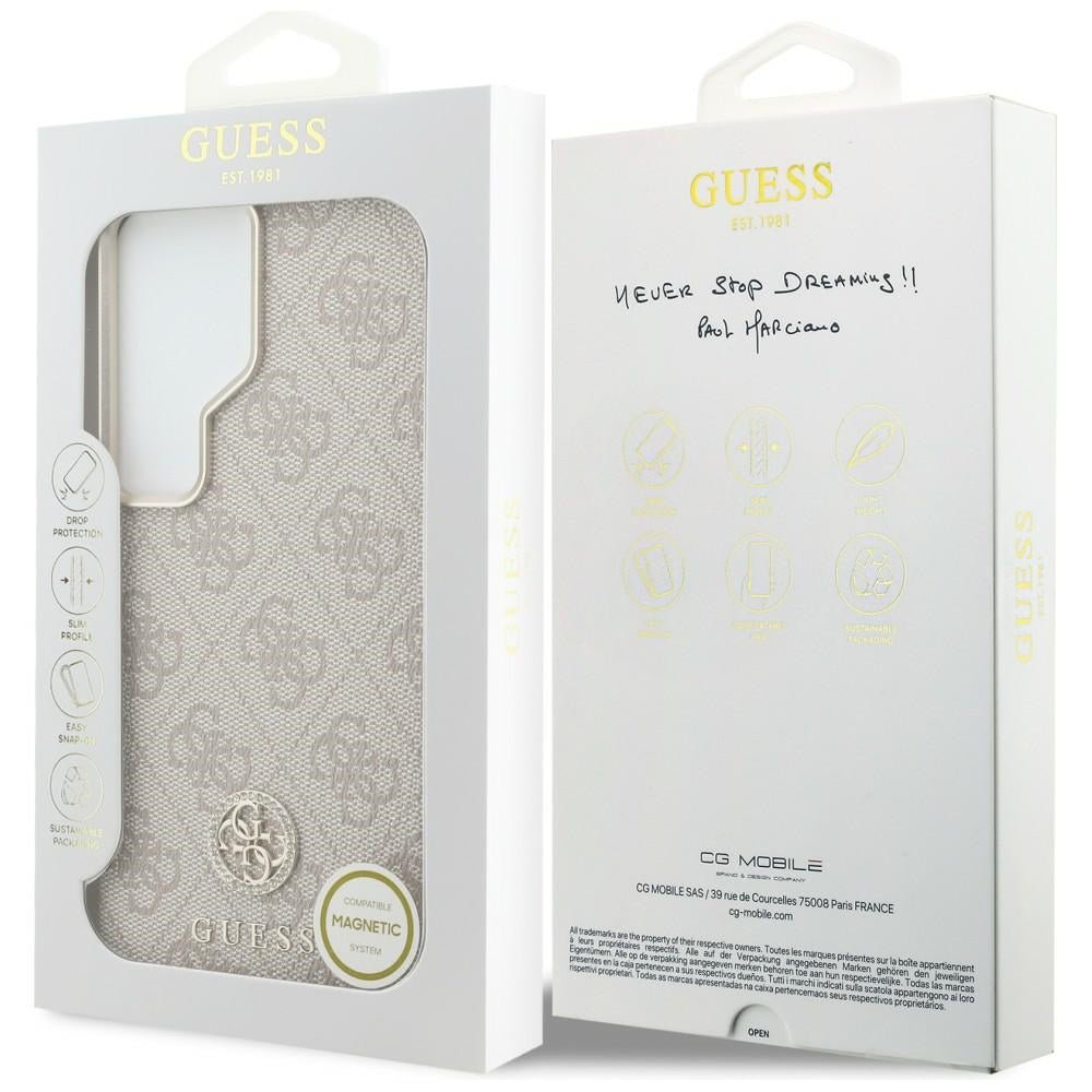 Guess Samsung Galaxy S26 Ultra - Σκληρή Θήκη με Πλαίσιο Σιλικόνης - Rhinestone Round Logo MagSafe - Pink