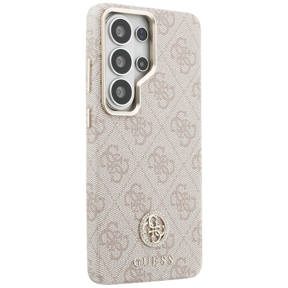 Guess Samsung Galaxy S26 Ultra - Σκληρή Θήκη με Πλαίσιο Σιλικόνης - Rhinestone Round Logo MagSafe - Pink
