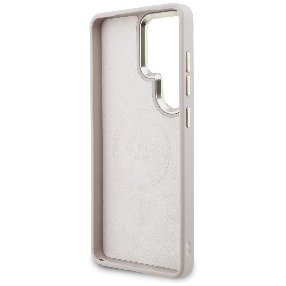 Guess Samsung Galaxy S26 Ultra - Θήκη με Επένδυση Συνθετικού Δέρματος και Λουράκι - 4G Big Rhinestone Triangle Strap MagSafe - Pink