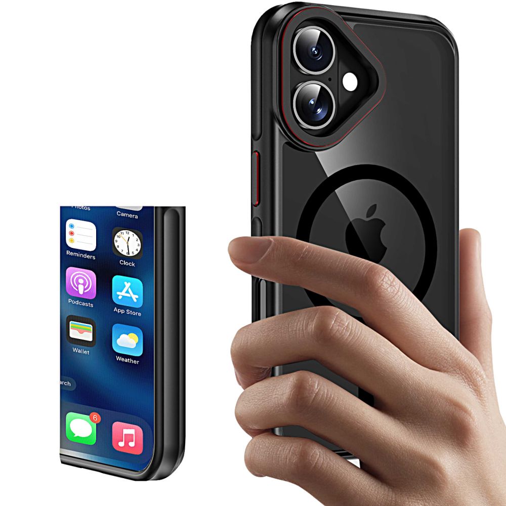 Tech-Protect iPhone 16 MagHybrid - Σκληρή Θήκη με Πλαίσιο Σιλικόνης και MagSafe - Black Ημιδιάφανη / Red