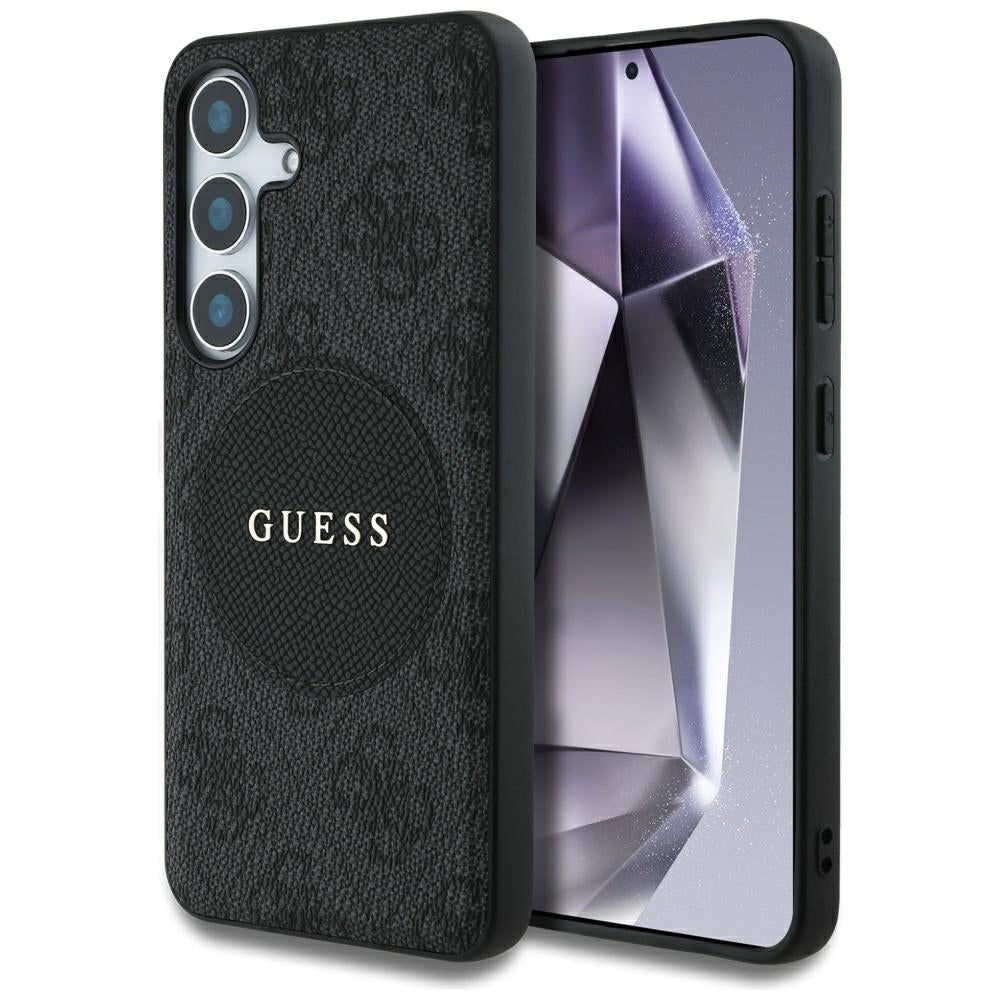 Guess Samsung Galaxy S25 - 4G Round Patch Classic Logo - Θήκη με Επένδυση Συνθετικού Δέρματος και MagSafe - Black - GUHMS25SP4PGRSGK