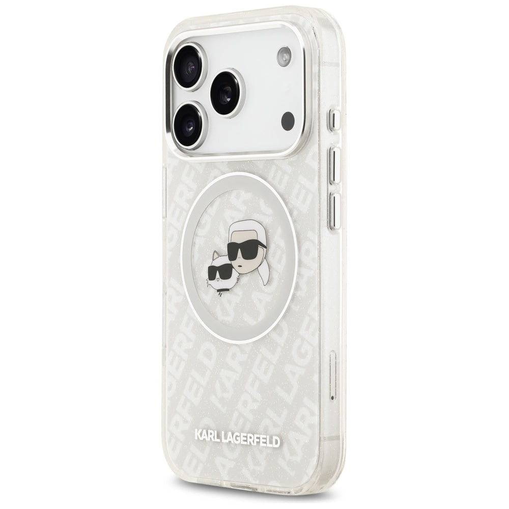 Karl Lagerfeld iPhone 17 Pro - IML Glitter Karl and Choupette Heads Logo MagSafe - Σκληρή Θήκη με Πλαίσιο Σιλικόνης - Grey - KLHMP17LHMKBKCHOG