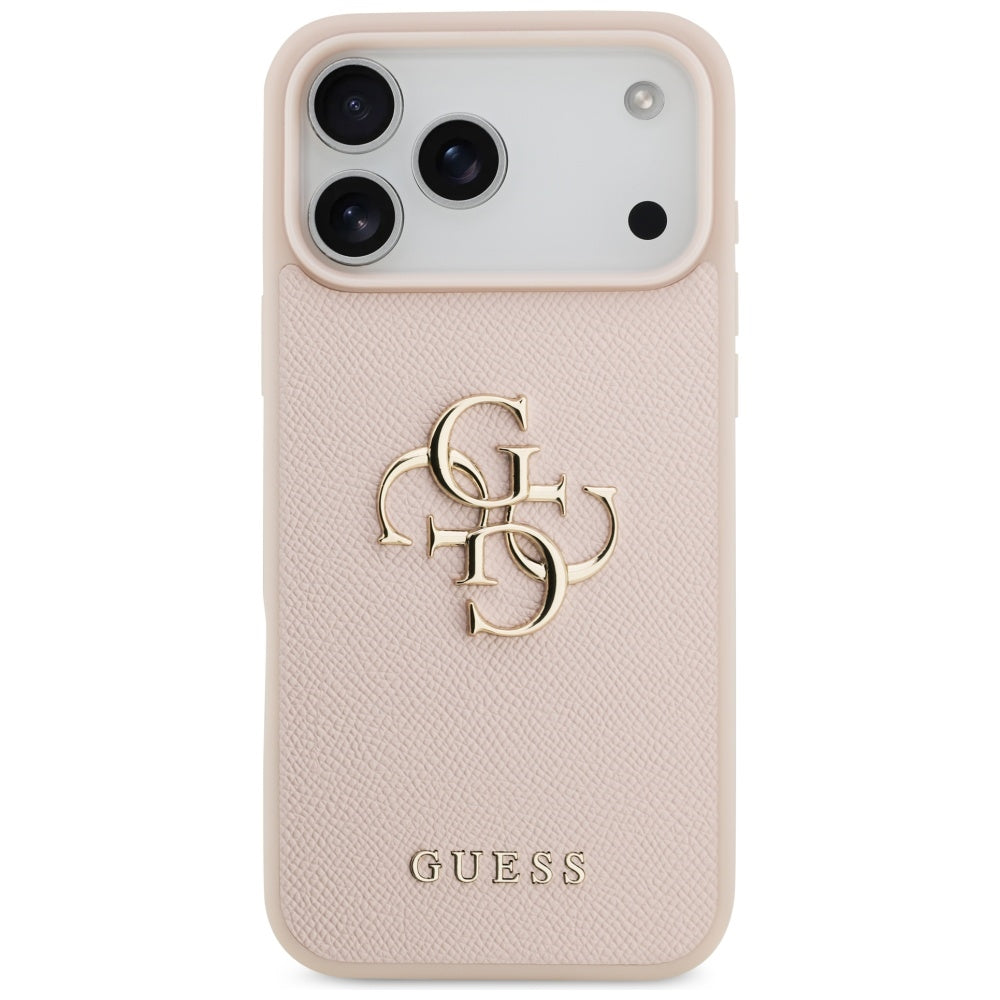 Guess iPhone 17 Pro Max - Grained Big 4G and Classic Logo - Σκληρή Θήκη με Επένδυση από Οικολογικό Δέρμα - Pink - GUHCP17XPGT4MBP