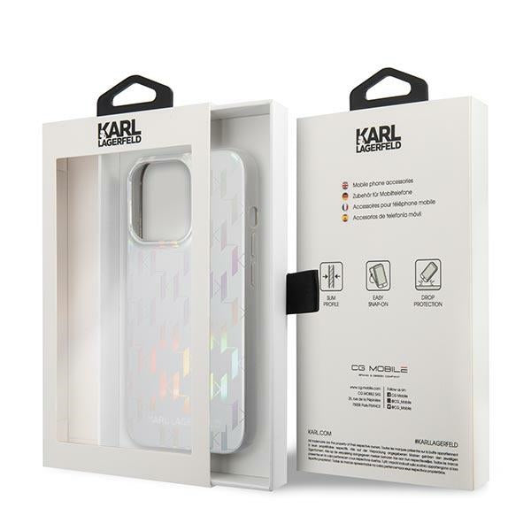 Karl Lagerfeld iPhone 14 Pro - Iridescent Monogram Σκληρή Θήκη με Πλαίσιο Σιλικόνης - Silver - KLHCP14LLGMMSV3