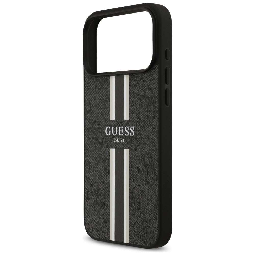 Guess iPhone 17 Pro Max - 4G Printed Stripes MagSafe - Θήκη με Επένδυση Συνθετικού Δέρματος - Black - GUHMP17XP4RPSK