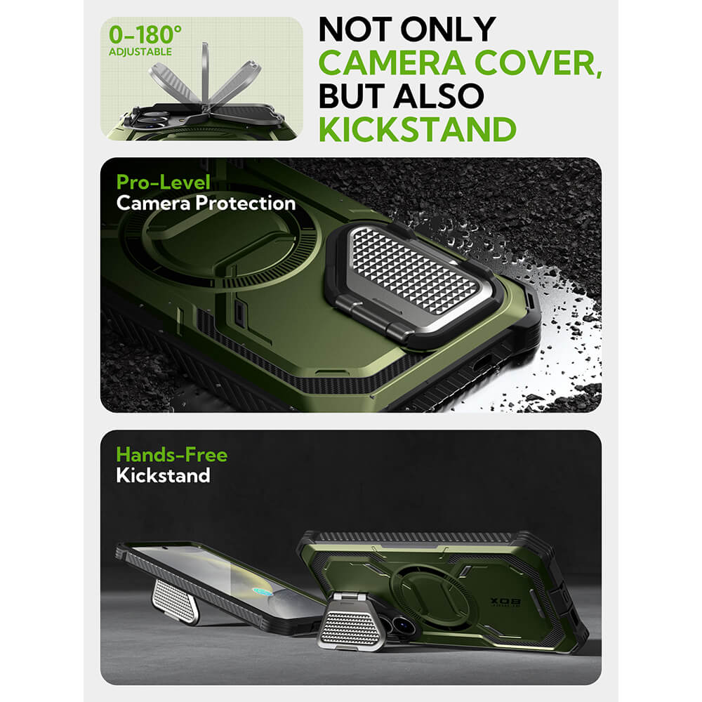Supcase Samsung Galaxy S25 Plus Armorbox Magsafe Σκληρή Θήκη με Προστασία Οθόνης και Κάλυμμα Κάμερας / Stand - Dark Green