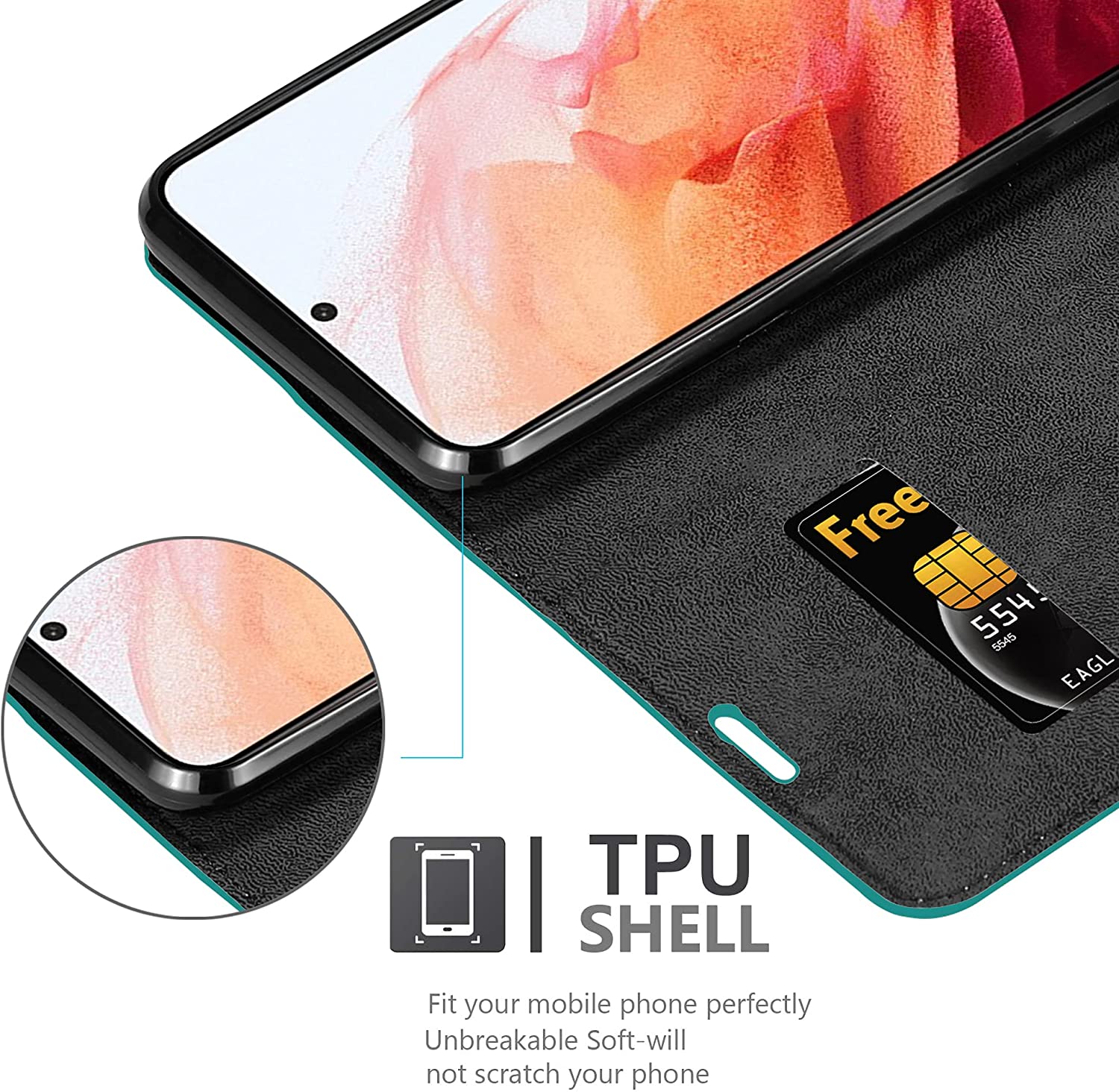 Cadorabo Samsung Galaxy S21 Plus Θήκη Βιβλίο Stand - Petrol Turquoise