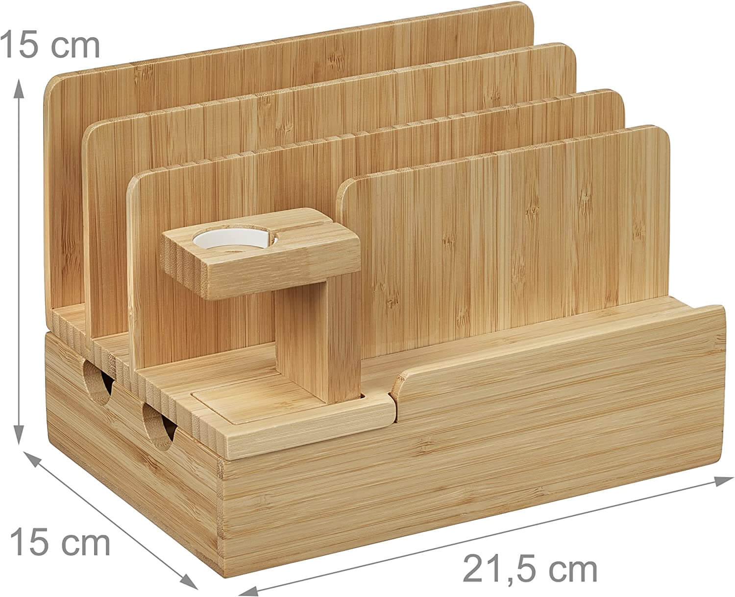 Relaxdays Σταθμός Οργάνωσης και Φόρτισης από Μπαμπού για Tablet, Smartphone και Apple Watch - Natural - 4052025447366