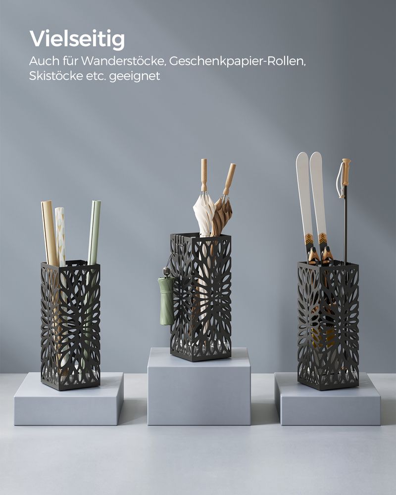 Songmics Μεταλλική Ομπρελοθήκη με 4 Γάντζους - Black - LUC026B33