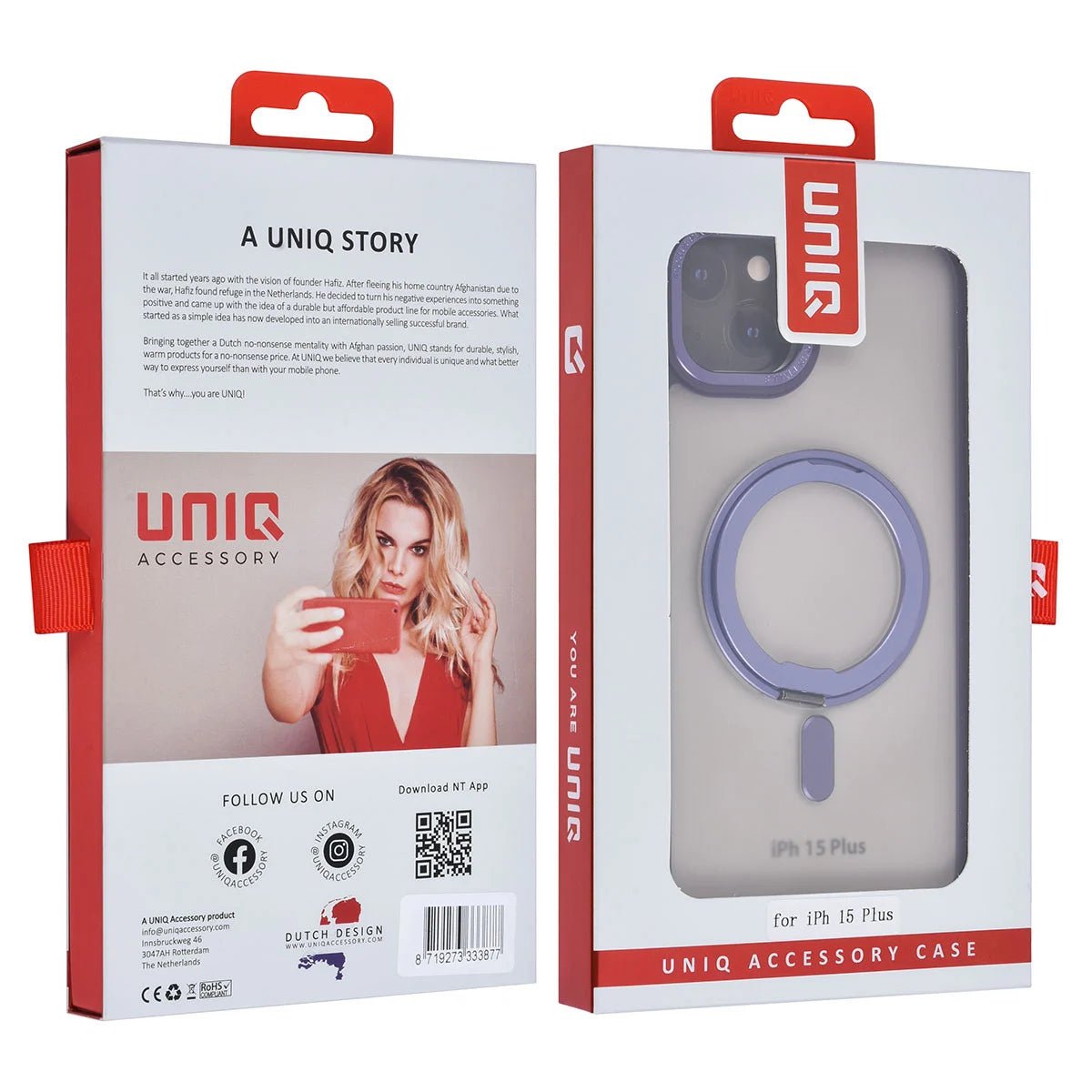 Tuniq iPhone 15 Plus / 14 Plus - Σκληρή MagSafe Θήκη με Περιστρεφόμενο Δαχτυλίδι Συγκράτησης - Ημιδιαφανή / Μοβ