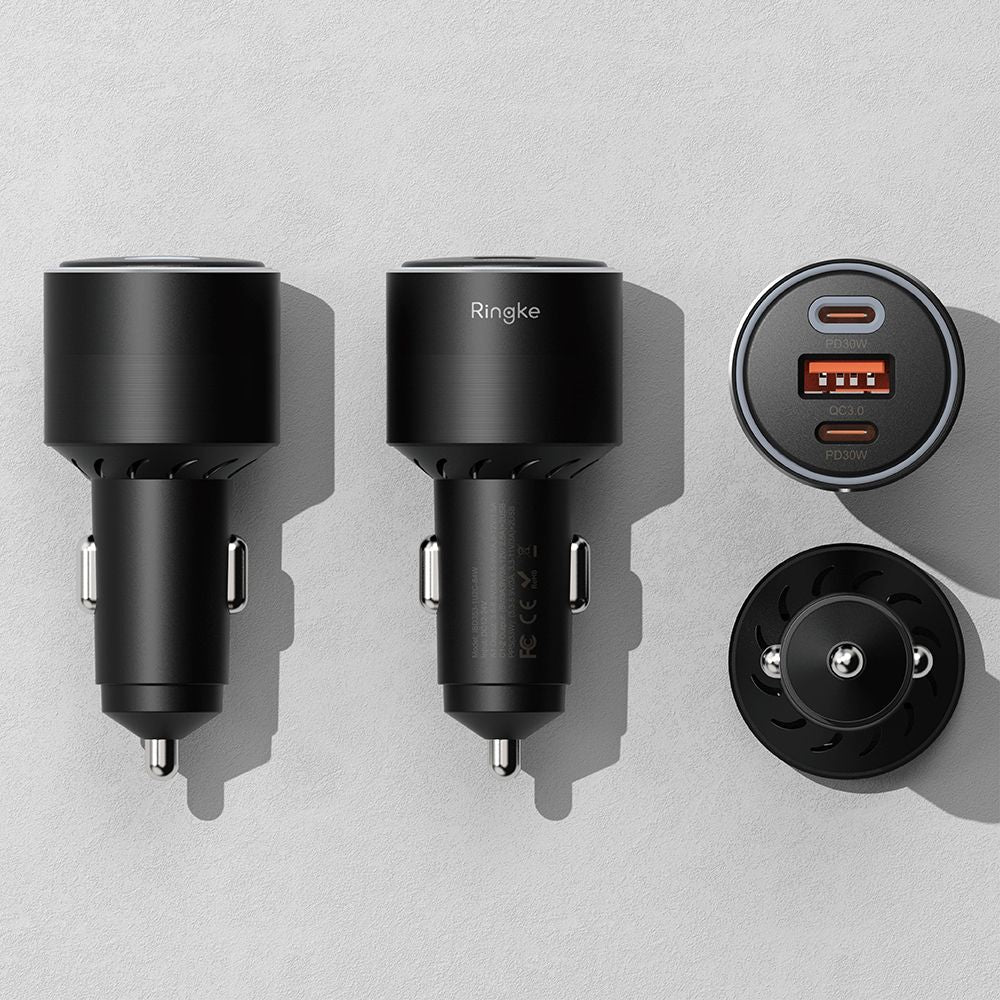 Ringke PD30W / QC3.0 Φορτιστής Αυτοκινήτου Γρήγορης Φόρτισης με 2 Θύρες Type C και 1 Θύρα USB - Black