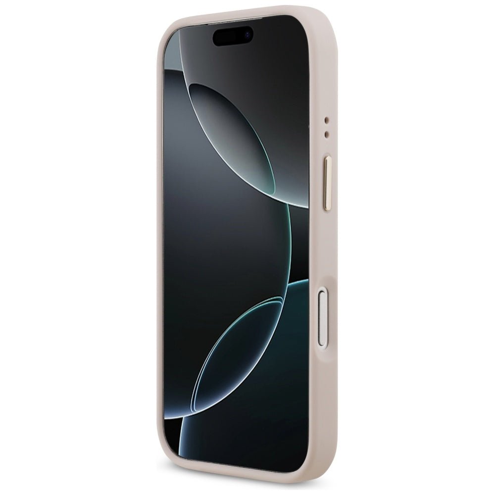 Guess iPhone 17 Pro - 4G Strass Logo and Big Strap Metal Buttons MagSafe - Θήκη με Επένδυση Συνθετικού Δέρματος και Λουράκι - Pink - GUHMP17LP4G4DCSP