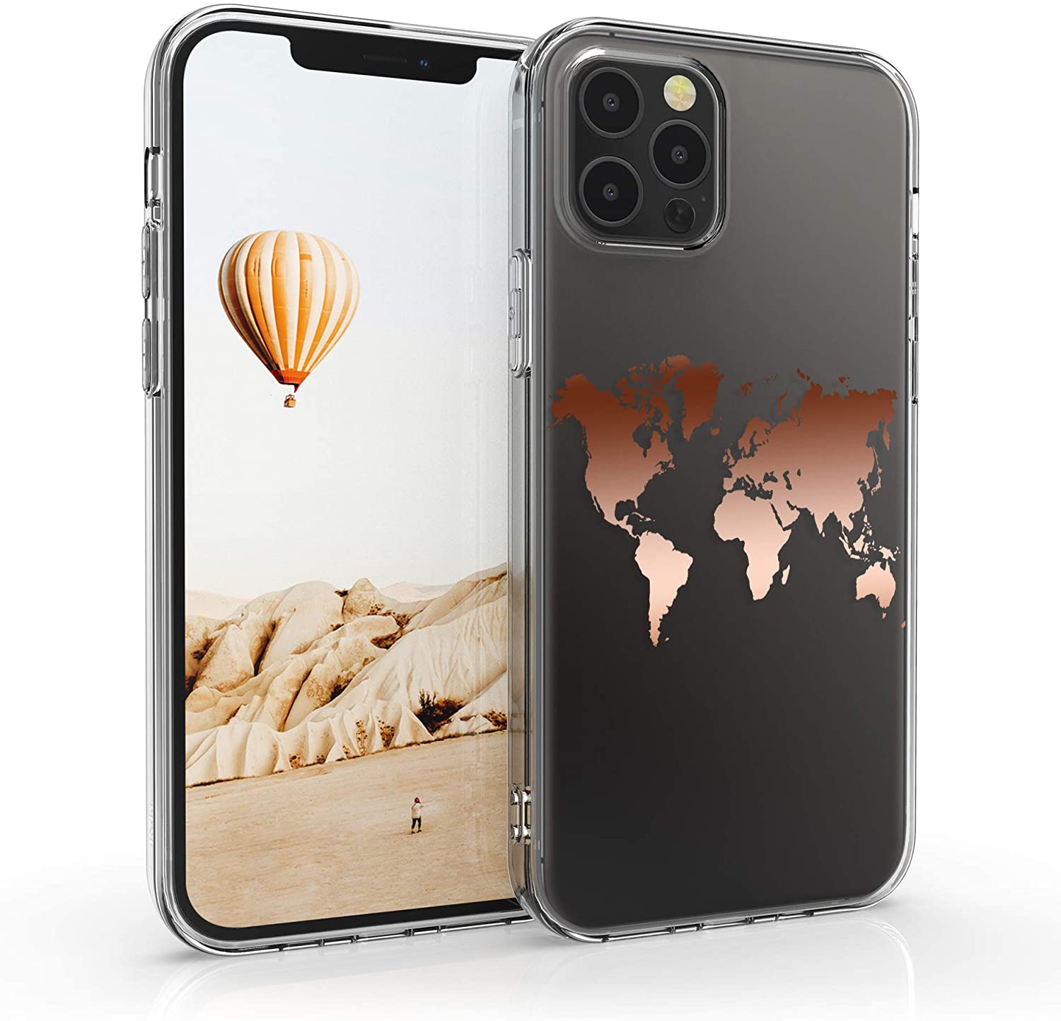 KW iPhone 12 Pro Max Θήκη Σιλικόνης TPU Design Travel Outline - Διάφανη / Rose Gold - 53037.01