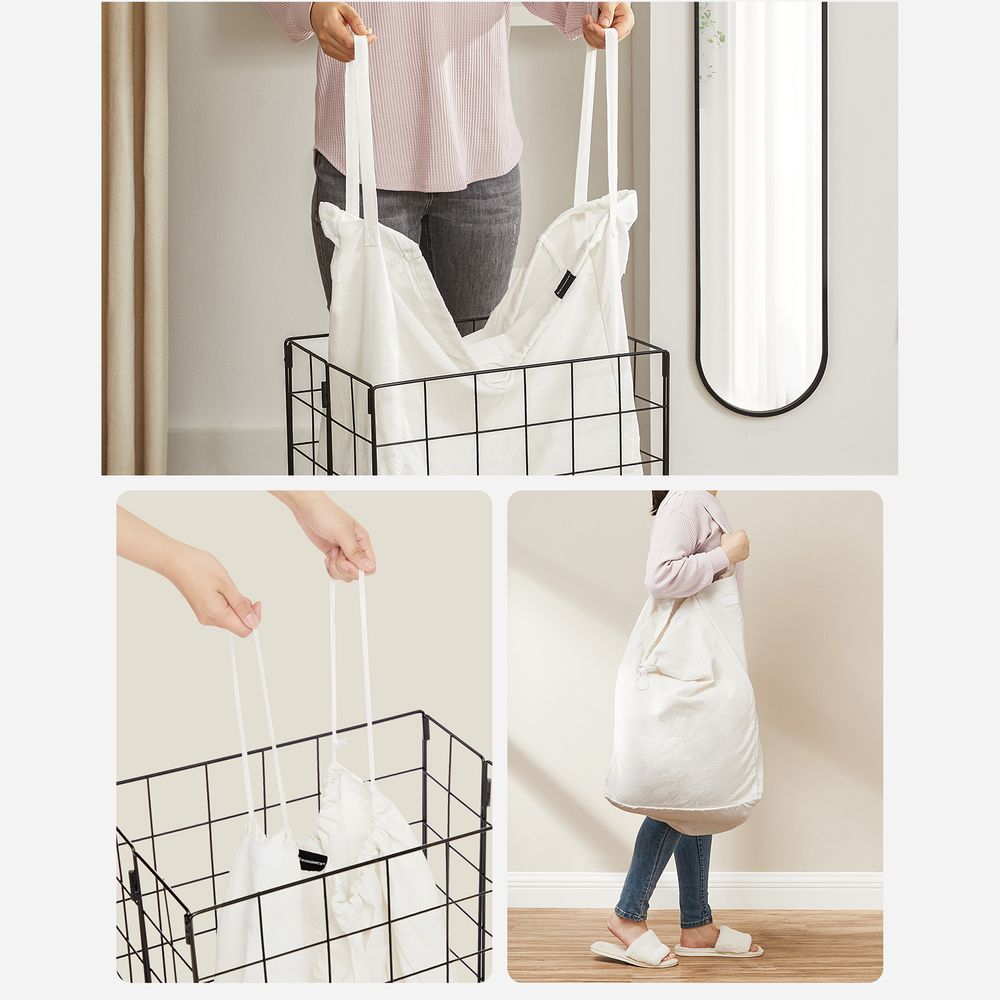 Songmics Καλάθι Απλύτων με Μεταλλικό Πλαίσιο - 90L - Black / White - LCB190W01