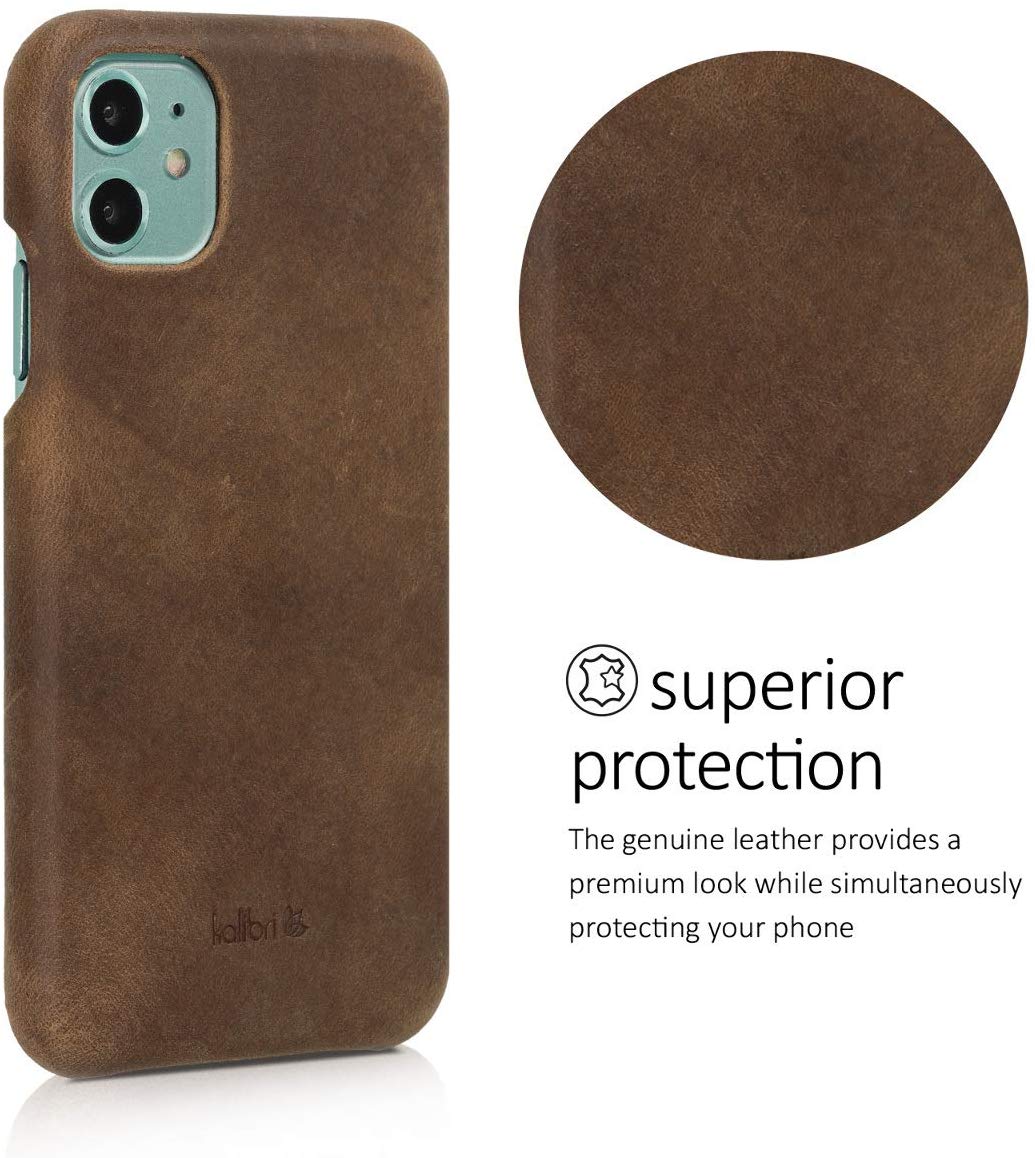 Kalibri iPhone 11 Σκληρή Θήκη με Επένδυση Γνήσιου Δέρματος - Brown - 49737.05