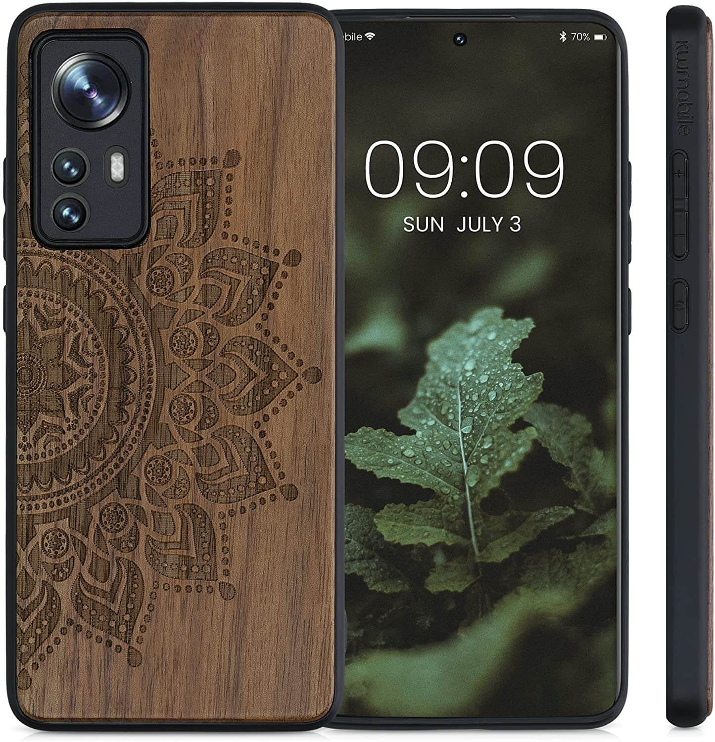 KW Xiaomi 12 / 12X Θήκη από Φυσικό Ξύλο - Design Rising Sun - Dark Brown - 56788.01