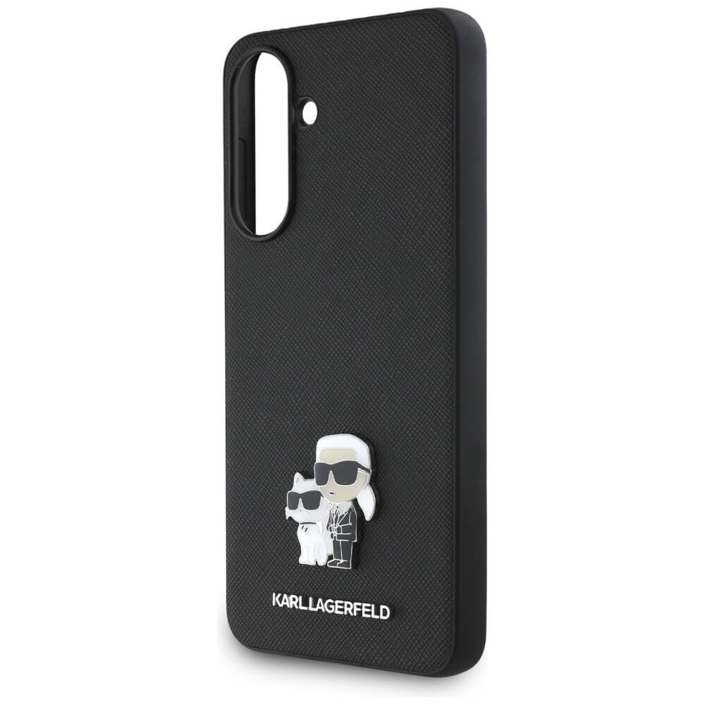 Karl Lagerfeld Samsung Galaxy A36 5G Saffiano Karl and Choupette Metal Logo Σκληρή Θήκη με Επένδυση Συνθετικού Δέρματος - Black - KLHCSA36PSAKCMPK