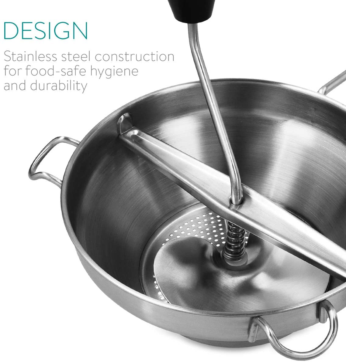 Navaris Μύλος Λαχανικών Χειρός από Ανοξείδωτο Ατσάλι με 3 Δίσκους Αλέσματος - Silver - 47369.01