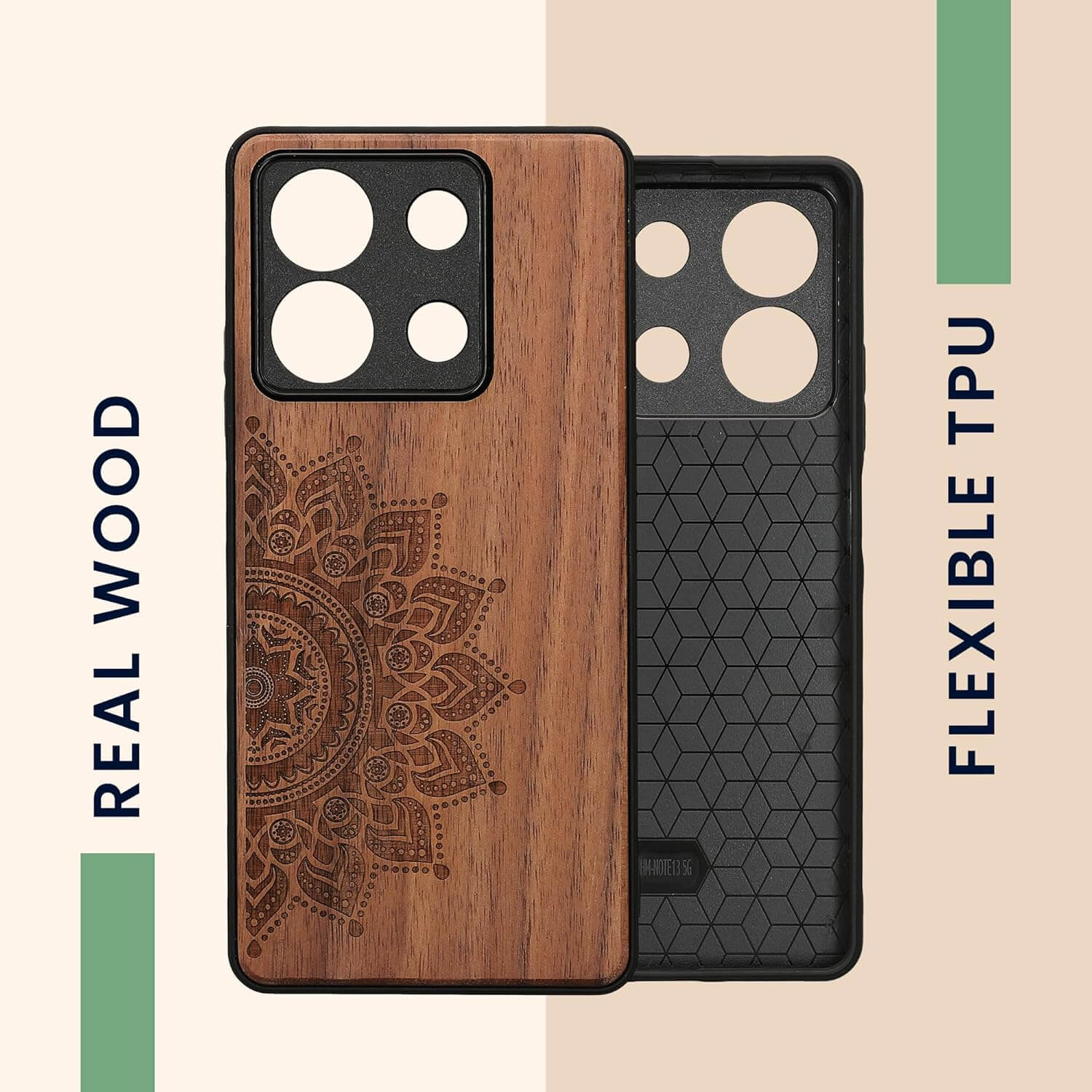 KW Xiaomi Redmi Note 13 5G Θήκη από Φυσικό Ξύλο - Design Rising Sun - Dark Brown
