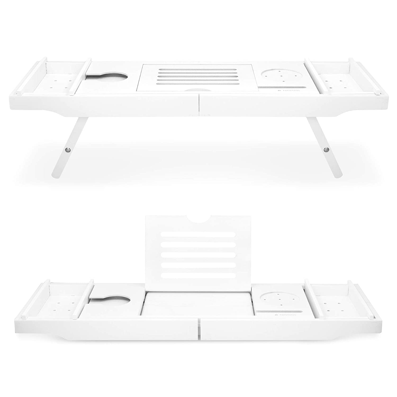 Navaris Wooden Bath Tray Rack Ξύλινη Βάση για τη Μπανιέρα με Πτυσσόμενα Πόδια - White - 47685.03