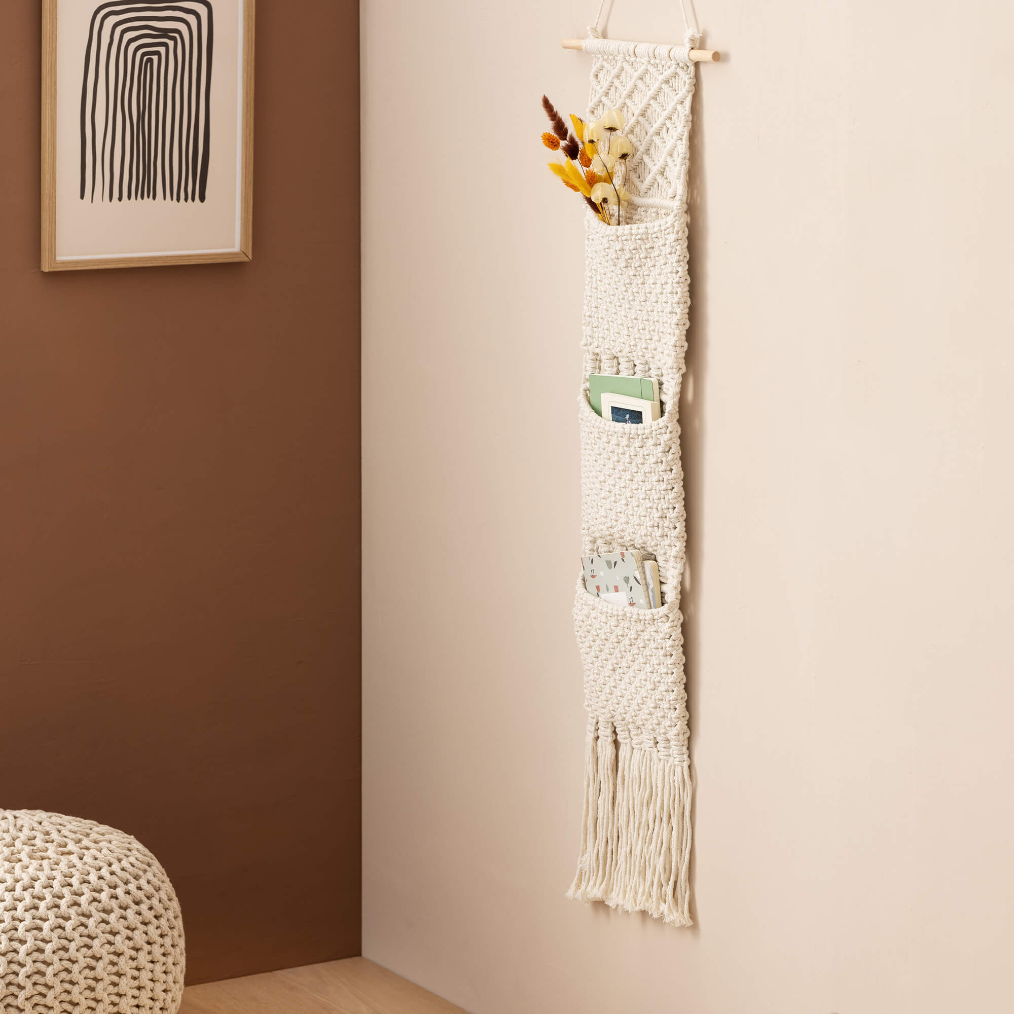 Navaris Κρεμαστό Διακοσμητικό Macrame με 3 Θήκες - 33 x 140 cm - White - 56506.01