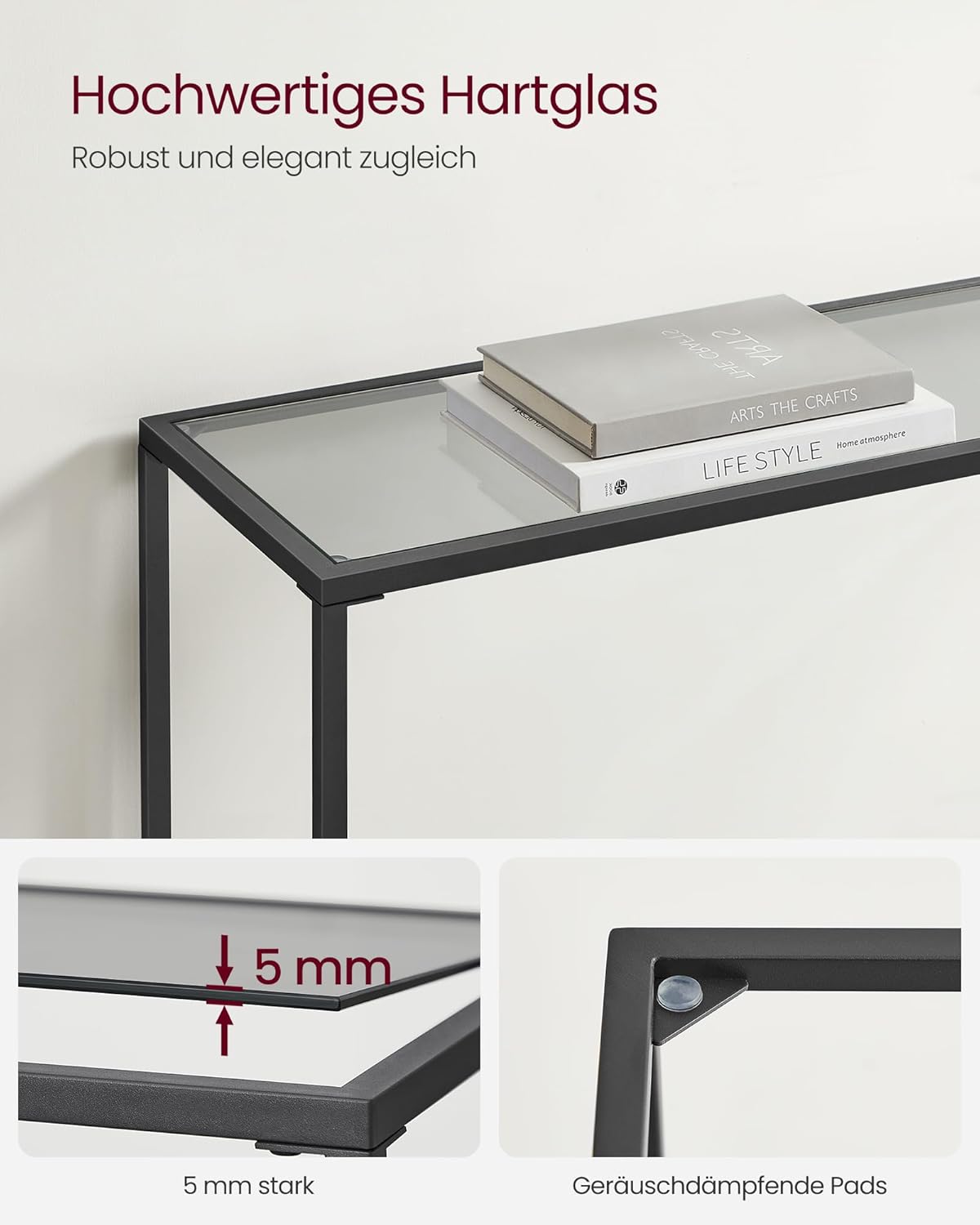 Vasagle Κονσόλα Μεταλλική με Γυάλινη Επιφάνεια - Black - LGT132B01