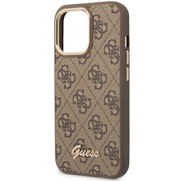 Guess iPhone 14 Pro Max 4G Vintage Gold Logo Σκληρή Θήκη με Πλαίσιο Σιλικόνης - Brown - GUHCP14XHG4SHW
