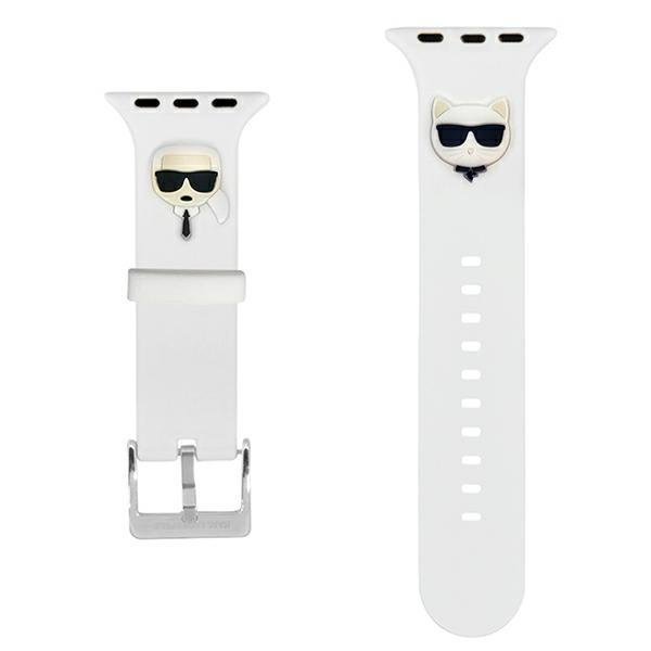 Karl Lagerfeld Λουράκι Apple Watch 2 / 3 / 4 / 5 / 6 / 7 / 8 / 9 / SE / SE 2 / ULTRA / ULTRA 2 - 42 / 44 / 45 / 49 mm Silicone Karl και Choupette Heads Σιλικόνης - White - KLAWLSLCKW