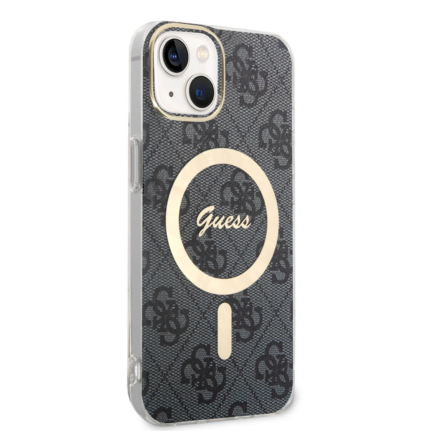 Guess iPhone 15 / 14 / 13 - Bundle Pack - Σετ Σκληρή Θήκη με Πλαίσιο Σιλικόνης και Ασύρματος Φορτιστής MagSafe - Design 4G Print MagSafe - Black - GUBPP14SH4EACSK