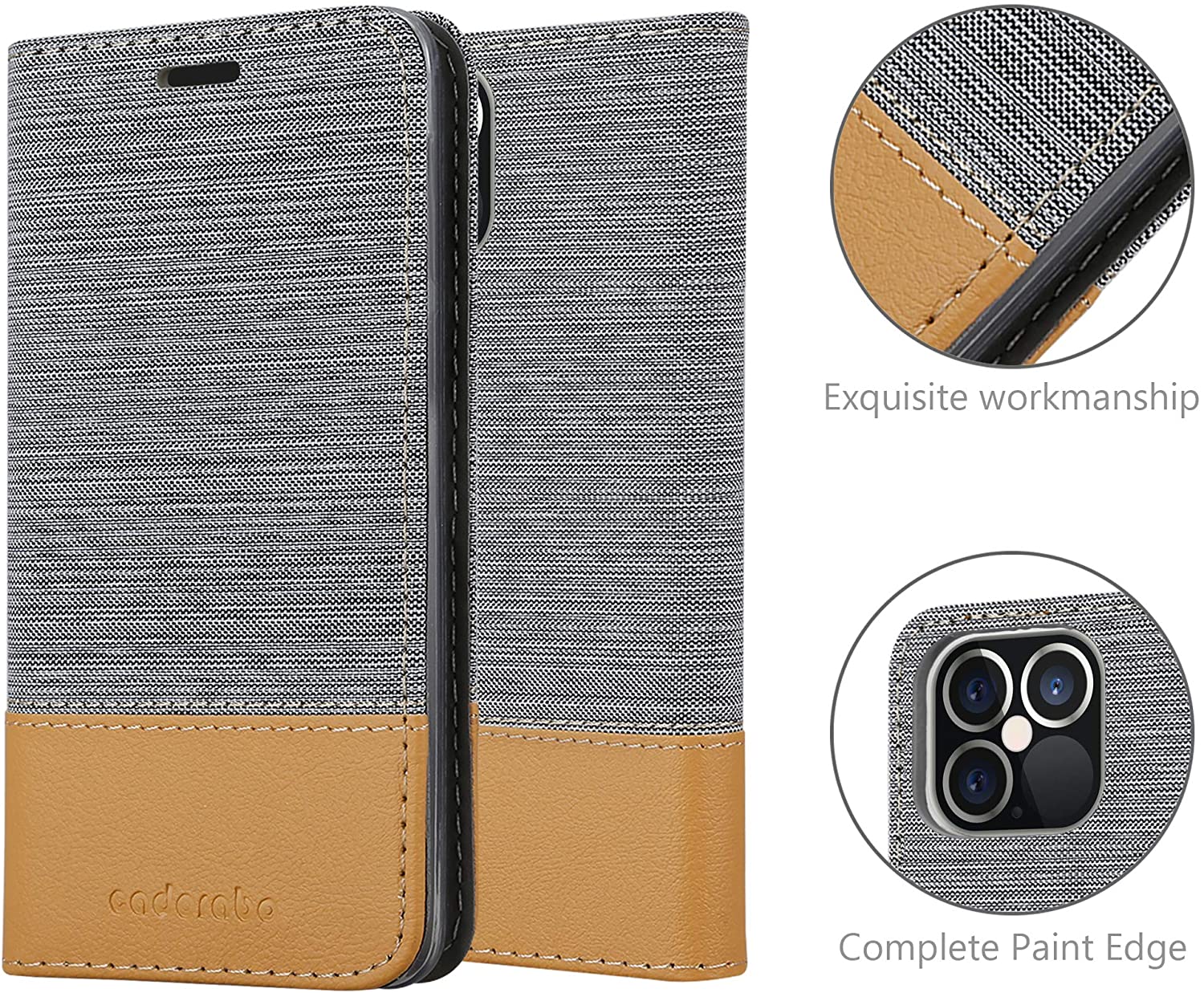 Cadorabo iPhone 12 Pro Max Θήκη Βιβλίο Stand - Light Grey - Brown