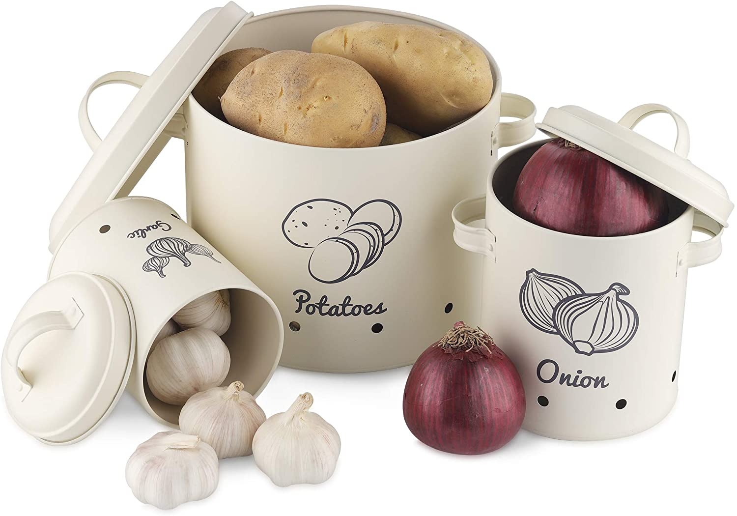 Navaris Σετ με 3 Δοχεία Αποθήκευσης Λαχανικών - Cream - 51525.01.16