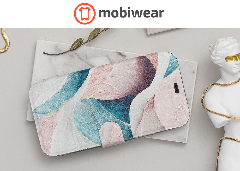 Mobiwear iPhone 14 Pro Θήκη Βιβλίο Slim Flip - Design Pink and Greenish Marble - VP33S