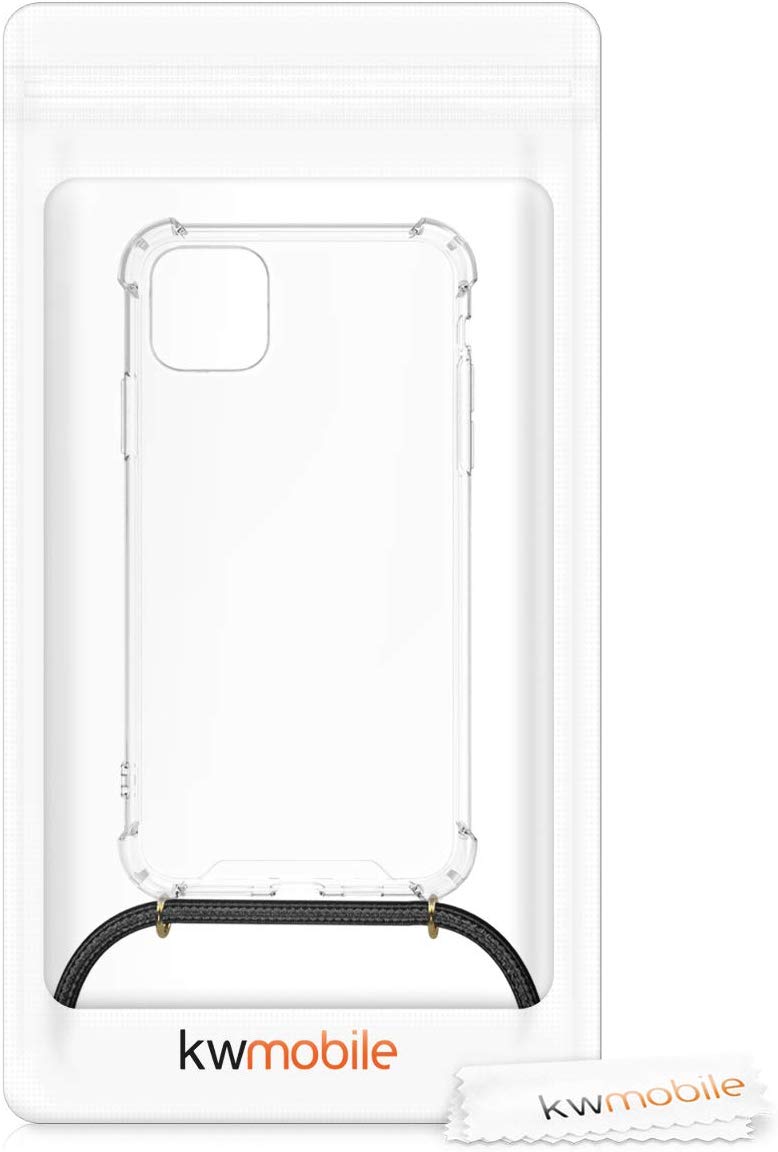 KW iPhone 11 Θήκη Σιλικόνης TPU με Λουράκι - Διάφανη / Black - 49740.01