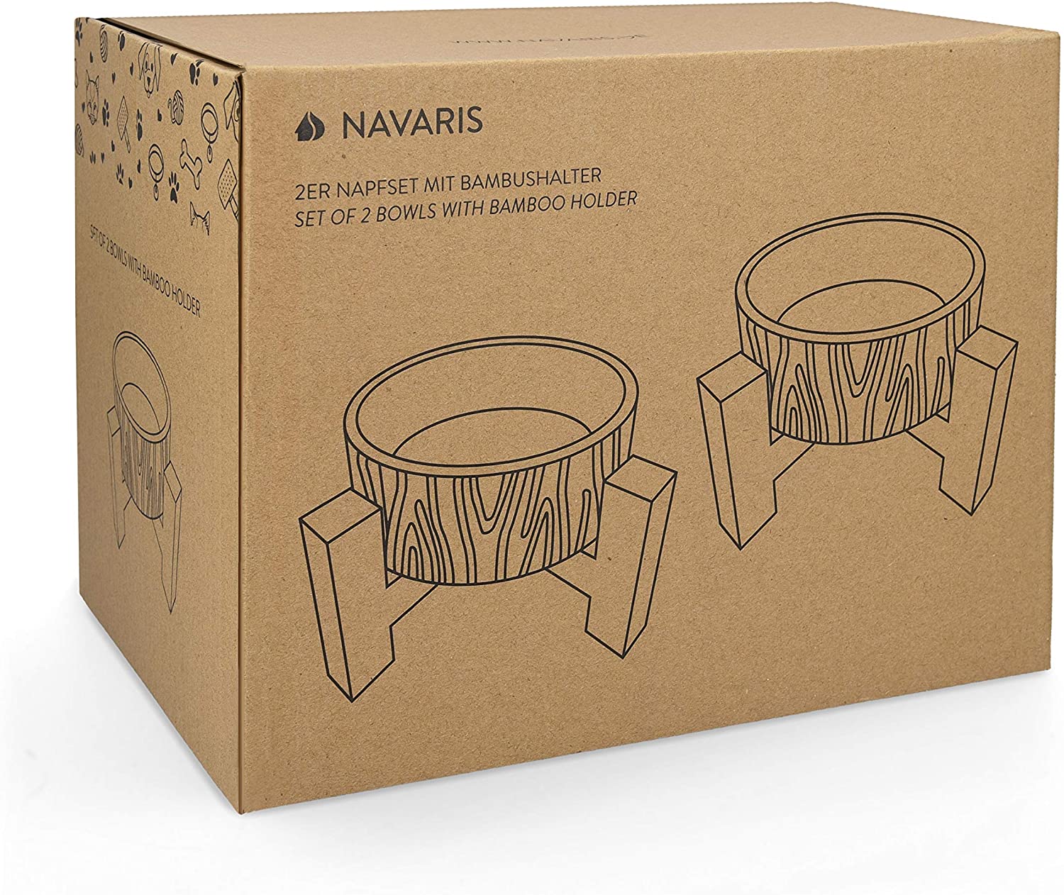 Navaris Cat Bowls with Wood Stands - Σετ με 2 Μπολ Φαγητού και Νερού με Βάση από Μπαμπού για Κατοικίδια - Beige - 52177.43.1