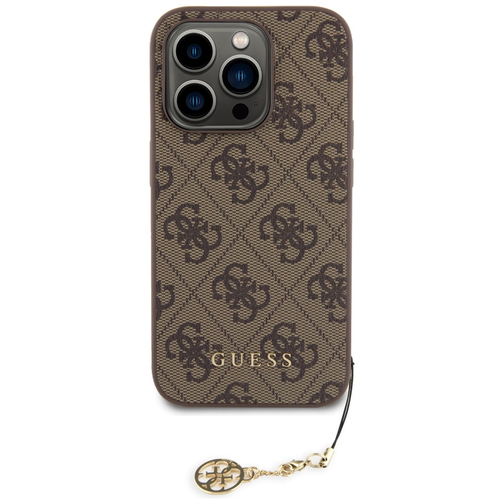 Guess iPhone 15 Pro - 4G Charms Collection Θήκη με Επένδυση Συνθετικού Δέρματος - Brown - GUHCP15LGF4GBR