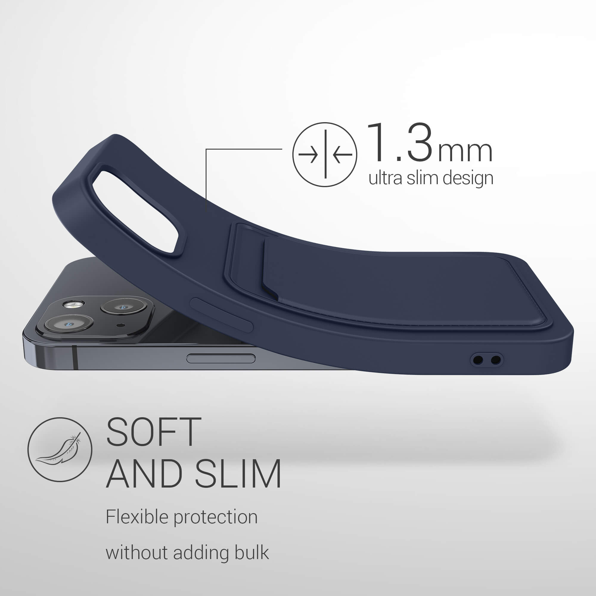 KW iPhone 13 Θήκη Σιλικόνης TPU με Υποδοχή για Κάρτα - Dark Blue - 55955.17