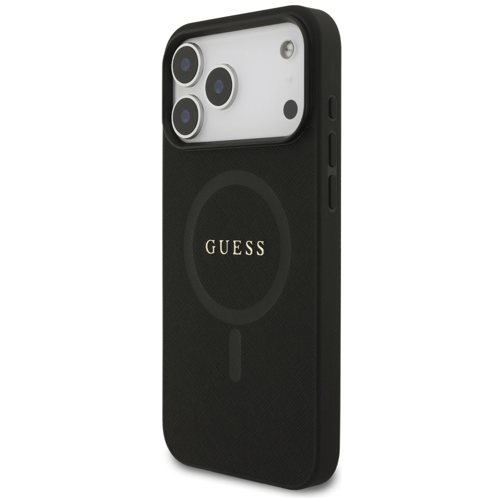 Guess iPhone 17 Pro Max - Saffiano Classic Logo MagSafe - Σκληρή Θήκη με Πλαίσιο Σιλικόνης και Επένδυση Οικολογικού Δέρματος - Black - GUHMP17XPSAHMCK