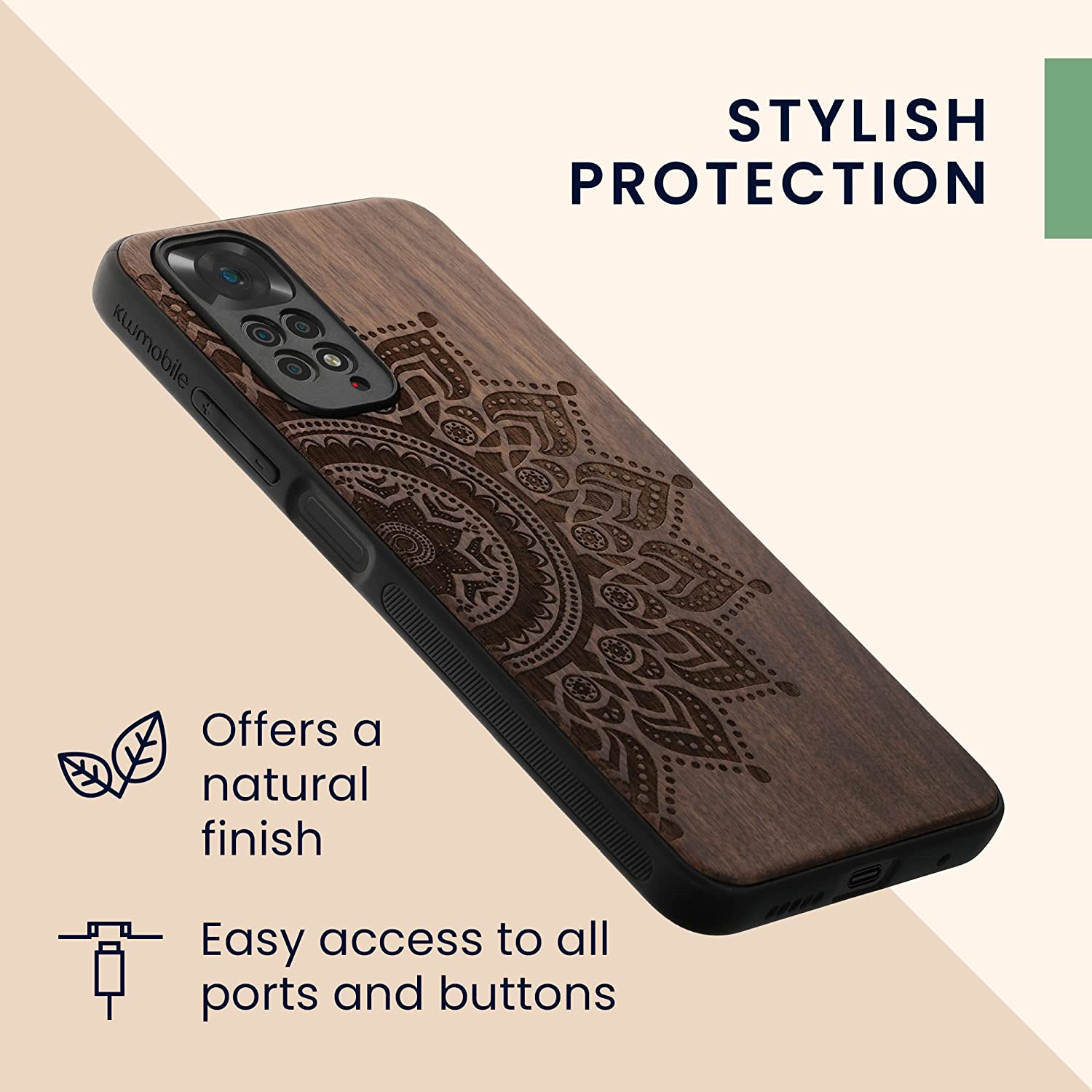 KW Xiaomi Redmi Note 11 / Redmi Note 11S Θήκη από Φυσικό Ξύλο - Design Rising Sun - Dark Brown - 57386.03