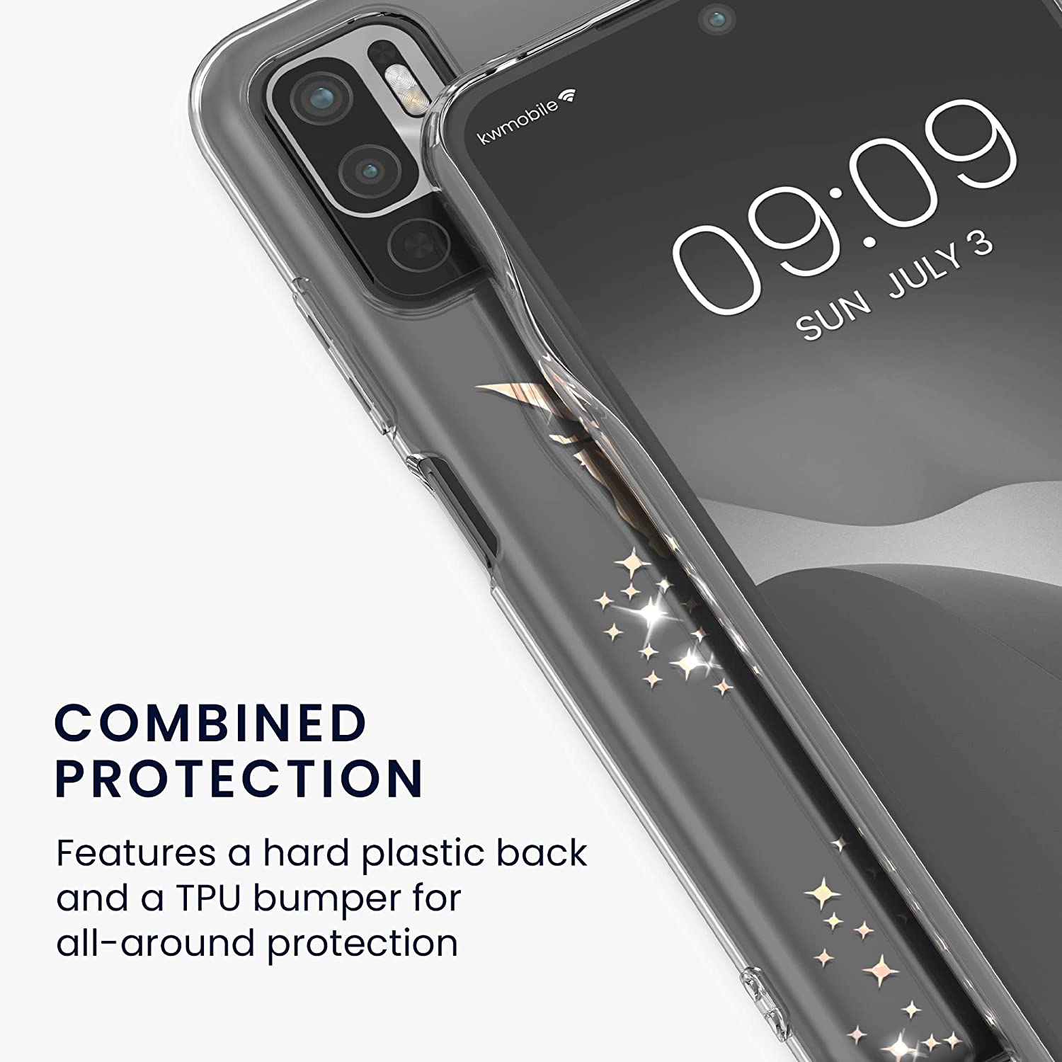 KW Xiaomi Redmi Note 10 5G / Poco M3 Pro 5G Θήκη Σιλικόνης TPU Design Glittery Fairy - Rose Gold / Διάφανη - 57091.01