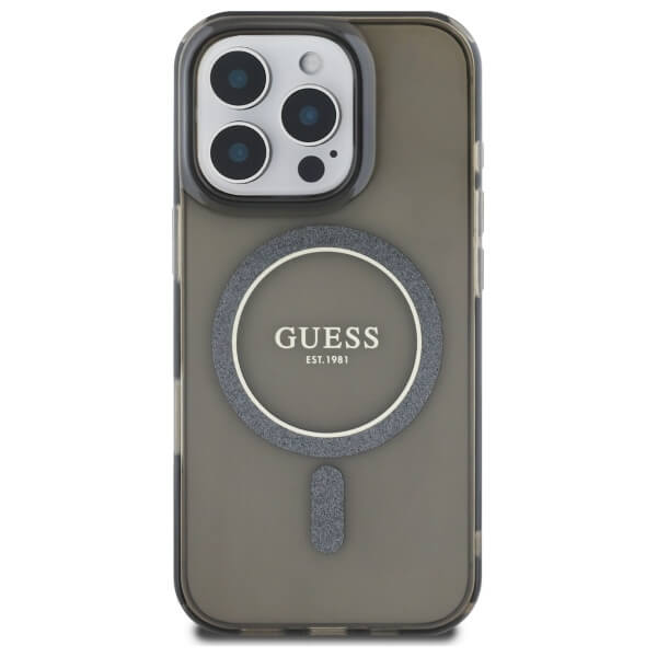 Guess iPhone 16 Pro - IML Glitter Circle - MagSafe Σκληρή Θήκη με Πλαίσιο Σιλικόνης - Black - GUHMP16LHFGEREK