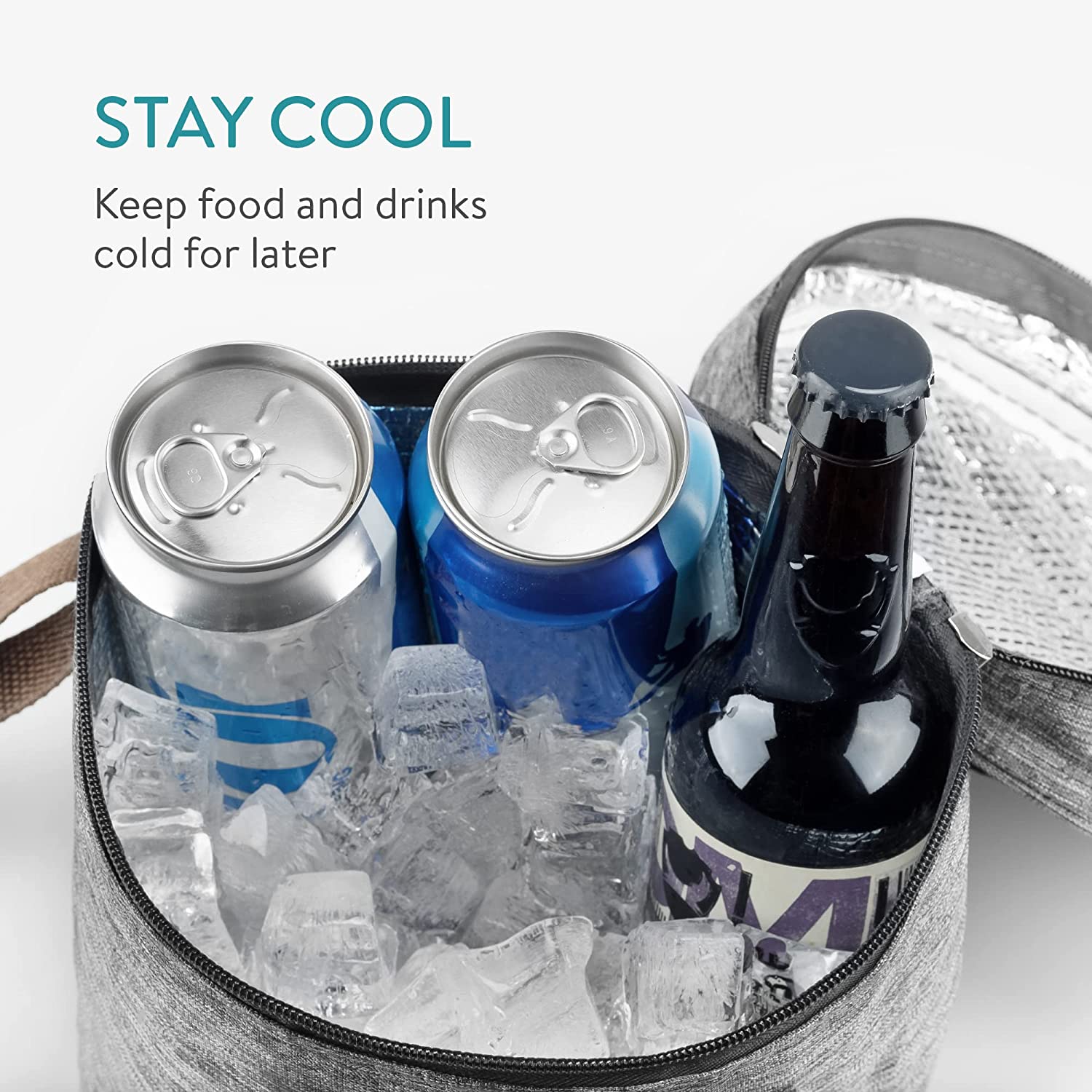 Navaris Ισοθερμική Τσάντα με Ιμάντα Ώμου και Λαβή Μεταφοράς - 5L - Grey - 58424.01