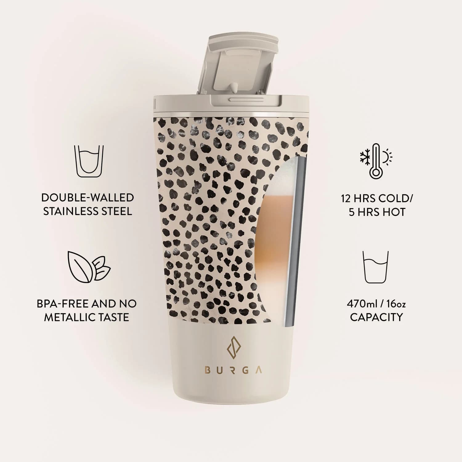 Burga COFFEE-CUP Κούπα Θερμός από Ανοξείδωτο Ατσάλι - 470ml - Almond Latte