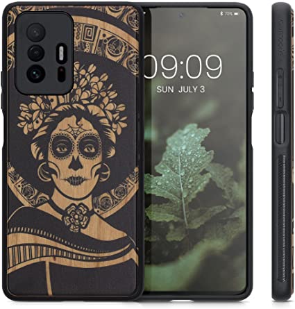 KW Xiaomi 11T / 11T Pro Θήκη από Φυσικό Ξύλο - Design Mexican Skull - Light Brown / Black - 56795.03