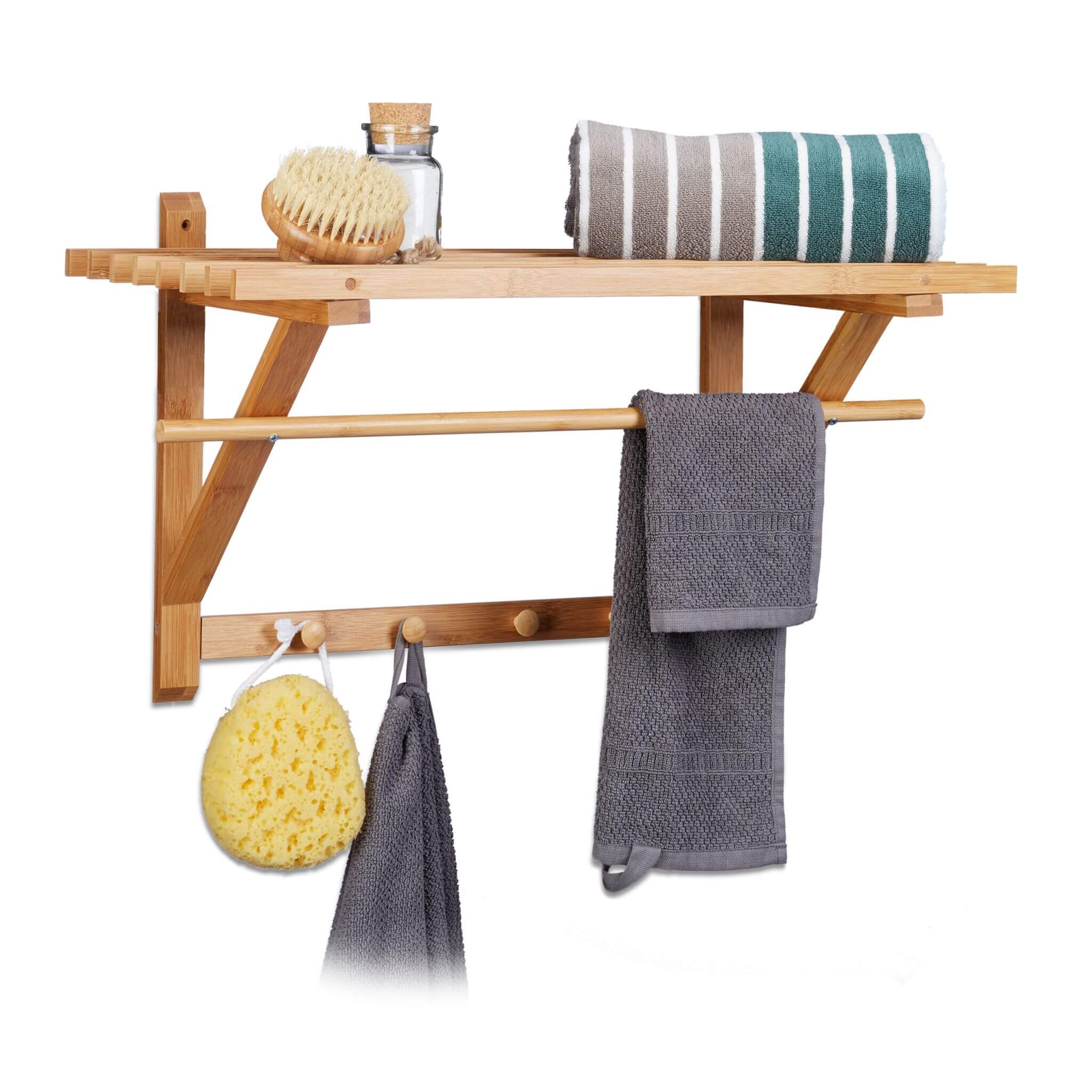 Relaxdays Ξύλινη Κρεμάστρα Τοίχου με Ράφι από Bamboo - Natural - 4052025171551