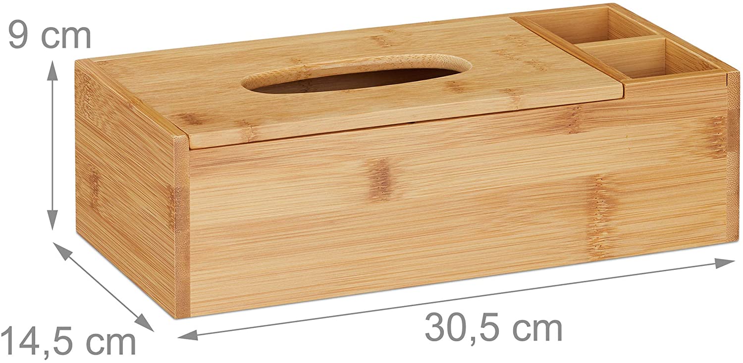 Relaxdays Βάση Αποθήκευσης για Χαρτομάντηλα με 2 Θήκες από Bamboo - Natural - 4052025288112