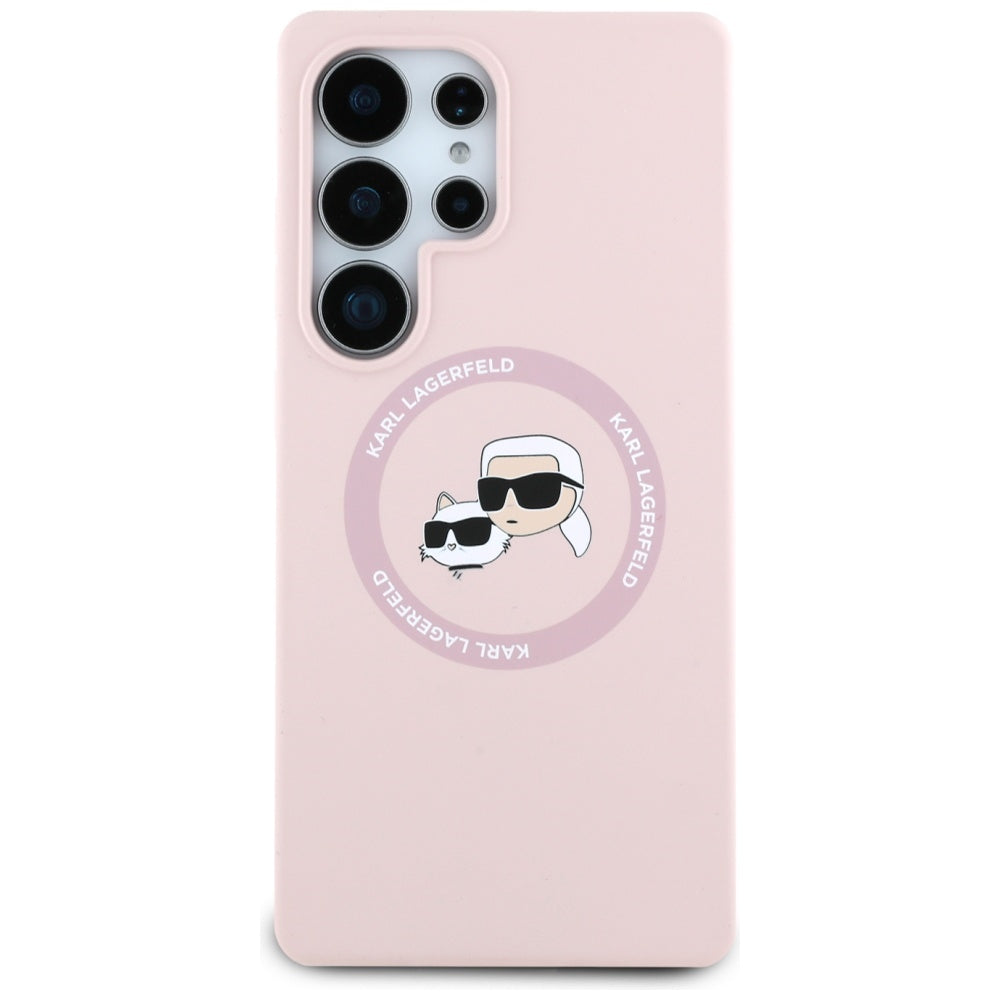 Karl Lagerfeld Samsung Galaxy S25 Ultra - Silicone Double Heads and Circle - Σκληρή Θήκη Σιλικόνης με MagSafe - Pink - KLHMS25LSKCHTCP