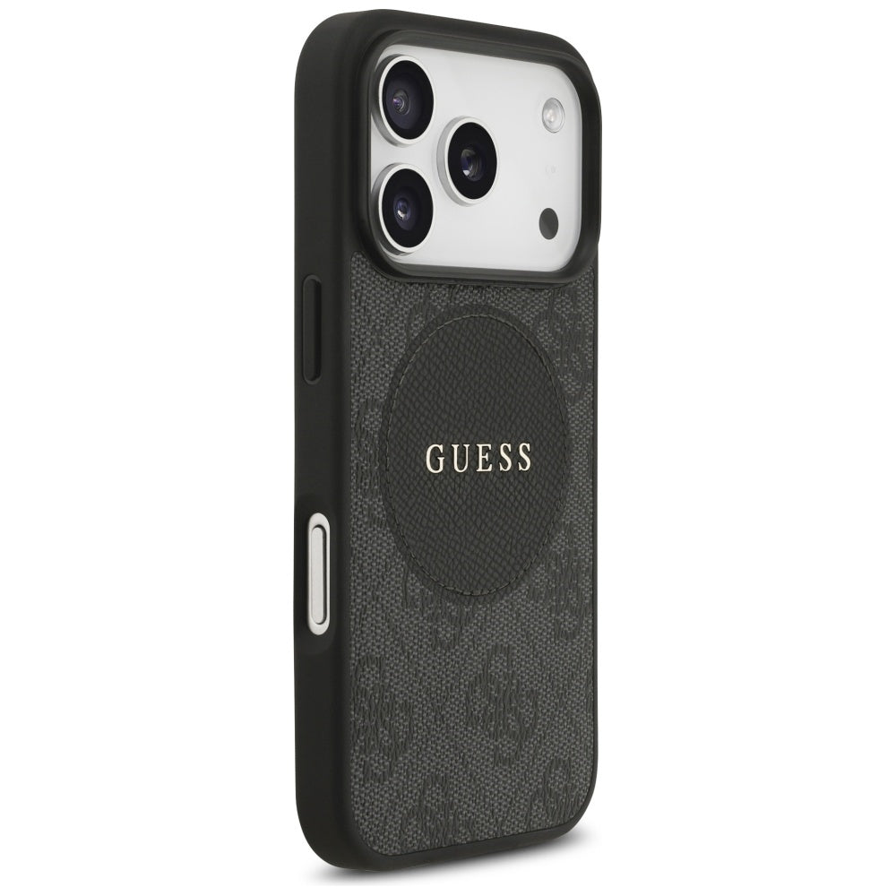 Guess iPhone 17 Pro - 4G Circle Classic Logo MagSafe - Θήκη με Επένδυση Συνθετικού Δέρματος - Black - GUHMP17LP4PGRSGK