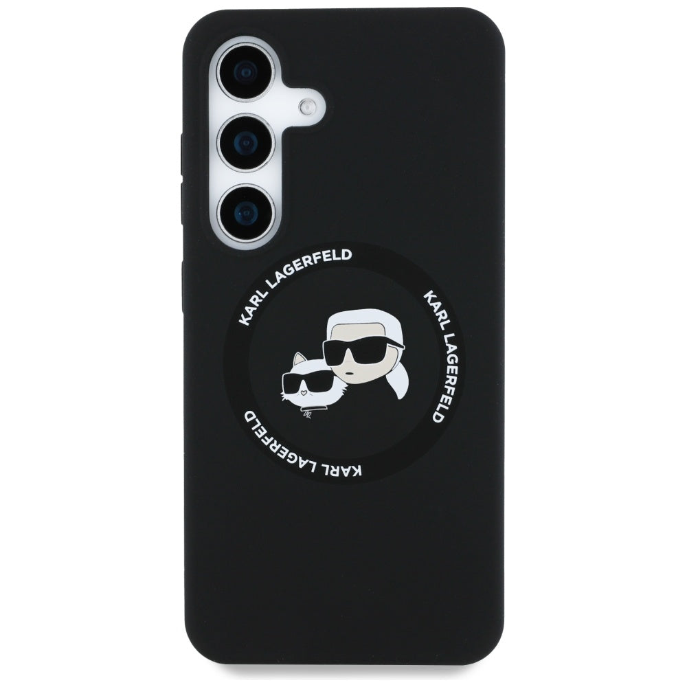 Karl Lagerfeld Samsung Galaxy S25 Plus - Silicone Double Heads and Circle - Σκληρή Θήκη Σιλικόνης με MagSafe - Black - KLHMS25MSKCHTCK