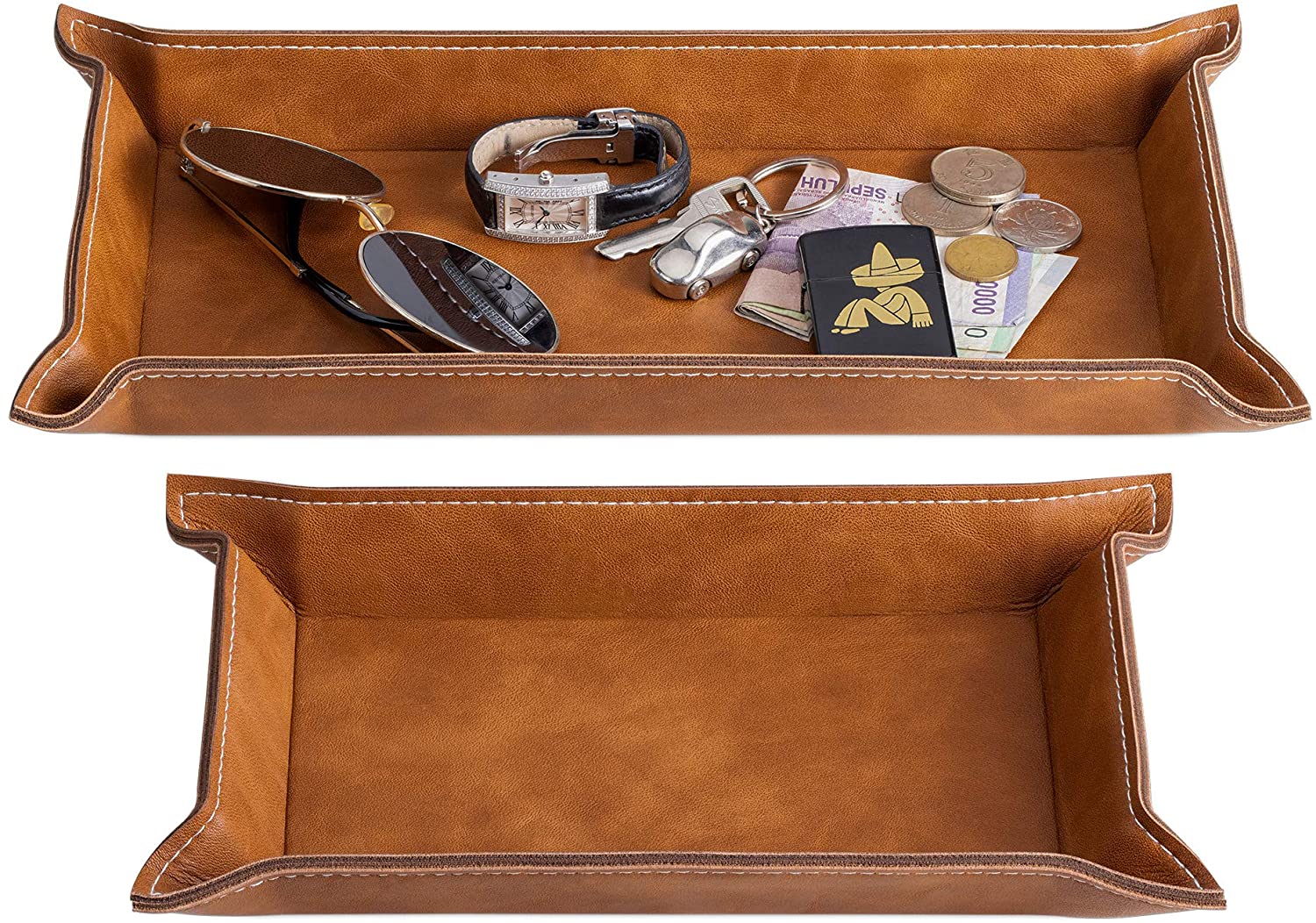 Navaris Σετ με 2 Δίσκους Αποθήκευσης από Δερματίνη - Brown - 53480.02